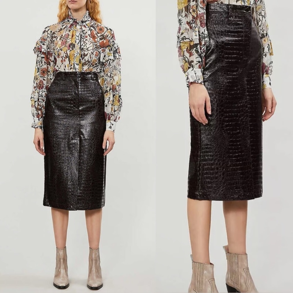 NWT Topshop Croc Embossed Faux Leather Pencil Skirt